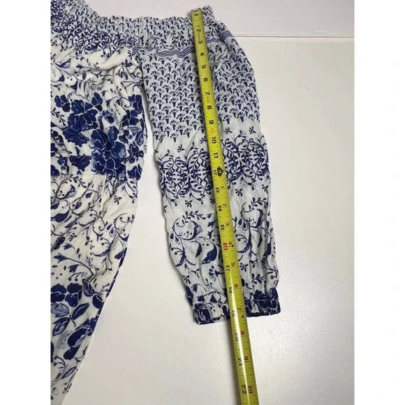 Anthropologie Clemente Blue Floral Off Shoulder Smocked Romper Jumpsuit Women M - Picture 12 of 16